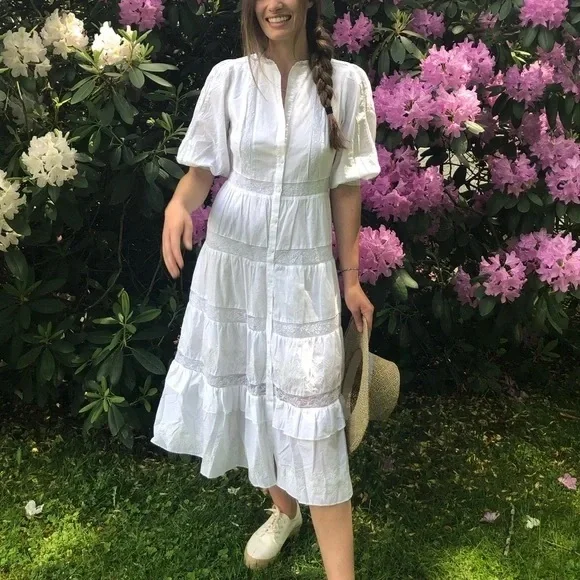 🎀 LoveShackFancy for Target Phoebe White Button-Up Dress - Picture 3 of 16